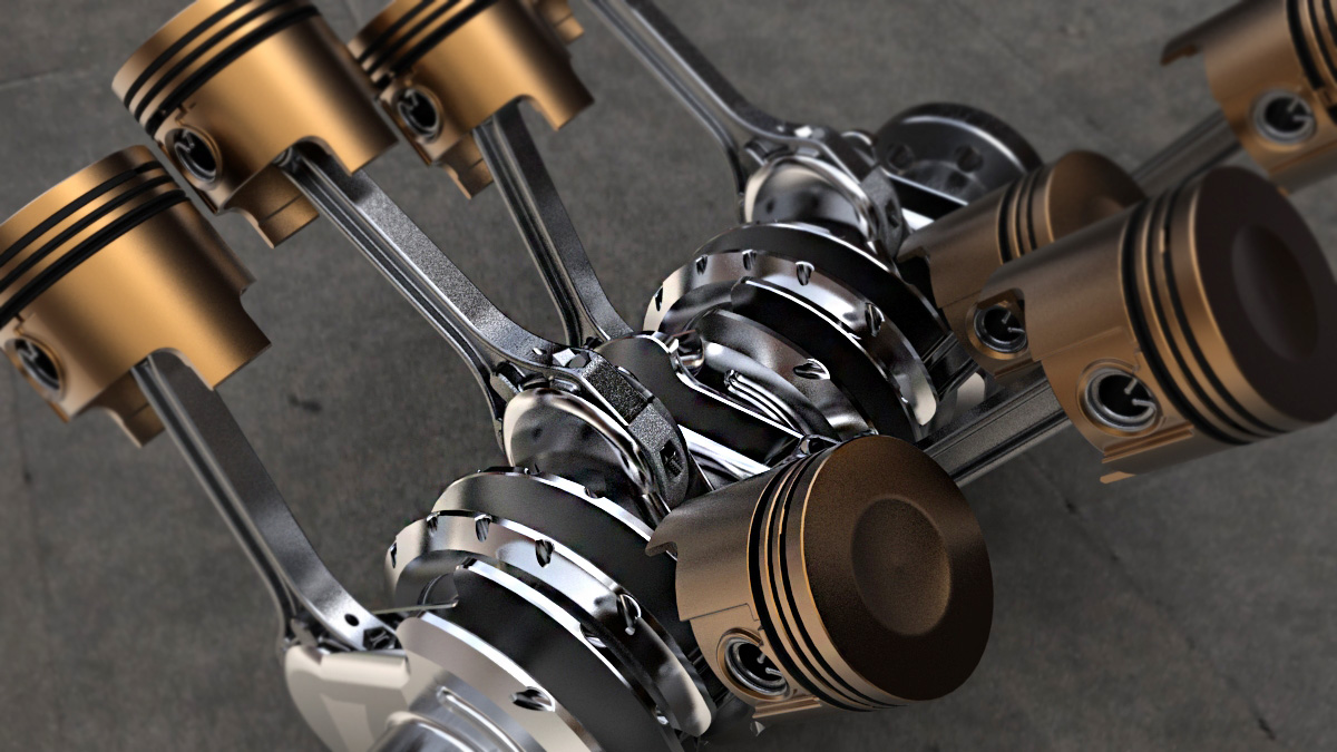 V8发动机曲轴和活塞 3D图纸 机械设备设计3D模型文件素材